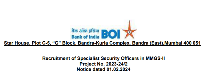 Bank of India Recruitment 2024 – Apply for 15 Security Officer Posts