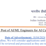 IIT Hyderabad Recruitment 2024 – Apply for 10 ML Engineer Posts